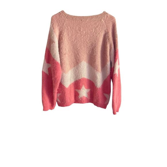Easel Los Angeles Fuzzy Pink Star Sweater Women’s Size M Cozy Knit Pullover - Picture 3 of 9